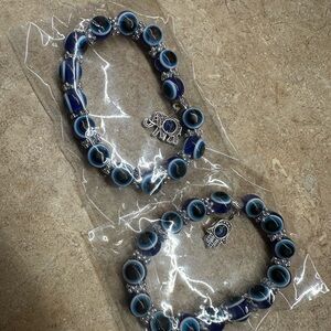 Blue Evil Eye Bracelets with Silver Charms